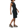 Amazon Essentials Women’s Cap Sleeve Boat-Neck Faux Wrap Pleated Matte Jersey Dress(Black)