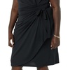 Amazon Essentials Women’s Cap Sleeve Boat-Neck Faux Wrap Pleated Matte Jersey Dress(Black)