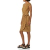 Amazon Essentials Women’s Cap Sleeve Boat-Neck Faux Wrap Pleated Matte Jersey Dress(Dark Camel  Leopard)