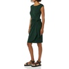 Amazon Essentials Women’s Cap Sleeve Boat-Neck Faux Wrap Pleated Matte Jersey Dress(Dark Green Animal)