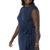 Amazon Essentials Women’s Cap Sleeve Boat-Neck Faux Wrap Pleated Matte Jersey Dress(Navy)