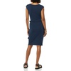 Amazon Essentials Women’s Cap Sleeve Boat-Neck Faux Wrap Pleated Matte Jersey Dress(Navy)