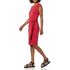 Amazon Essentials Women’s Cap Sleeve Boat-Neck Faux Wrap Pleated Matte Jersey Dress(Raspberry Red)