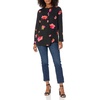 Amazon Essentials Women’s Long-Sleeve Relaxed Fit Popover Blouse, Collared Business Casual Work Shirt(Black and Pink Floral)