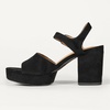 Amazon Essentials Women’s Platform Block Heel Sandals with Ankle Strap(Black Faux Suede)