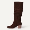 Amazon Essentials womens Tall Block Heel Boots(Dark Toffee Brown)