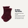 Amazon Essentials x Sofia Grainge Toddler and Baby Girls’ Scallop Top Socks with Non-Slip Grippers, 6 Pairs(Burgundy/Pink/Tan)
