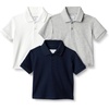 Amazon Essentials Boys and Toddlers’ Cotton Spandex Pique Polo Shirt, Pack of 3(Light Grey Heather/Navy/White)