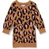 Amazon Essentials Girls and Toddlers’ Cotton Knit Raglan Sweater Dress, Long Sleeve(Camel Leopard)