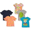 Amazon Essentials Girls and Toddlers’ Short Sleeve T-Shirt(Blue/Grey Watermelon Print/Navy/Pink Waves/White Abstract Floral)