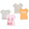 Amazon Essentials Girls and Toddlers’ Short Sleeve T-Shirt(Grey Rainbow/Pink Cat/White Floral/Text Print)
