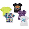 Amazon Essentials Girls and Toddlers’ Short Sleeve T-Shirt(Multicolor/Aliens Print/Stars/Text Print/Waves)