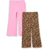 Amazon Essentials Girls and Toddlers’ Slim-Fit Cotton Knit Flare Leggings, Pull On, Pack of 2(Bright Pink/Tan Leopard Print)