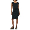 Amazon Essentials Women’s Cap Sleeve Boat-Neck Faux Wrap Pleated Matte Jersey Dress(Black)