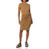 Amazon Essentials Women’s Cap Sleeve Boat-Neck Faux Wrap Pleated Matte Jersey Dress(Dark Camel  Leopard)