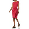 Amazon Essentials Women’s Cap Sleeve Boat-Neck Faux Wrap Pleated Matte Jersey Dress(Raspberry Red)