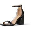 Amazon Essentials Women’s High Heel Nola Block Heels Sandals with Ankle Strap(Black Faux Leather)