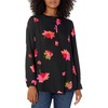 Amazon Essentials Women’s Long-Sleeve Relaxed Fit Popover Blouse, Collared Business Casual Work Shirt(Black Pink Floral)