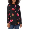 Amazon Essentials Women’s Long-Sleeve Relaxed Fit Popover Blouse, Collared Business Casual Work Shirt(Black and Pink Floral)