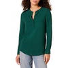 Amazon Essentials Women’s Long-Sleeve Relaxed Fit Popover Blouse, Collared Business Casual Work Shirt(Dark Green)