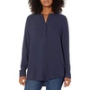 Amazon Essentials Women’s Long-Sleeve Relaxed Fit Popover Blouse, Collared Business Casual Work Shirt(Navy)