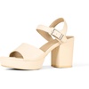 Amazon Essentials Women’s Platform Block Heel Sandals with Ankle Strap(Pale Beige)