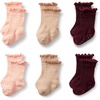 Amazon Essentials x Sofia Grainge Toddler and Baby Girls’ Scallop Top Socks with Non-Slip Grippers, 6 Pairs(Burgundy/Pink/Tan)