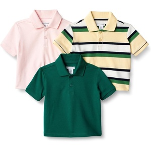 Amazon Essentials Boys and Toddlers’ Cotton Spandex Pique Polo Shirt, Pack of 3(Dark Green/Pale Pink/Block Stripe)