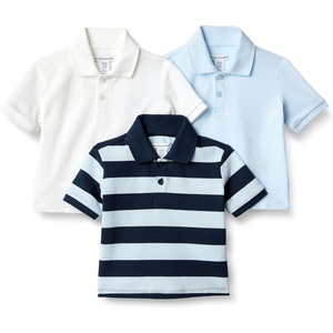 Amazon Essentials Boys and Toddlers’ Cotton Spandex Pique Polo Shirt, Pack of 3(Light Blue/White/Rugby Stripe)
