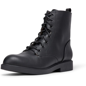 Amazon Essentials Girls’ Combat Boots With Zipper(Black Faux Leather)