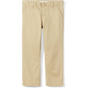 Amazon Essentials Girls and Toddlers’ Flat Front Uniform Chino Pant with Adjustable Stretch(Khaki Brown)