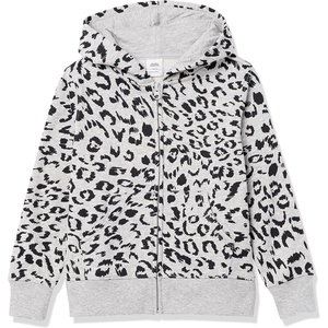 Amazon Essentials Girls and Toddlers’ Fleece Zip-Up Hooded Sweatshirt with Lined Hood and Rib Knit Detail(Grey black red)