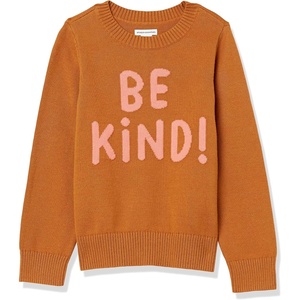 Amazon Essentials Girls and Toddlers’ Knitted Pullover Crewneck Sweater(Be Kind)