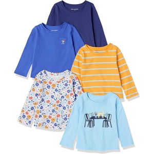 Amazon Essentials Girls and Toddlers’ Long-Sleeve Cotton T-Shirts, Multipacks(Blue  Dot Floral)
