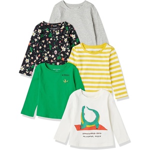 Amazon Essentials Girls and Toddlers’ Long-Sleeve Cotton T-Shirts, Multipacks(Green  Alligator Yoga)