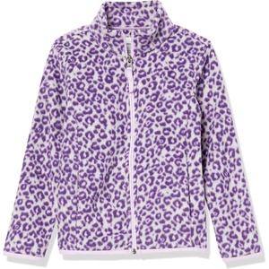 Amazon Essentials Girls and Toddlers’ Polar Fleece Full-Zip Mock Jacket, Insulated Outerwear Coat(Light Grey Heather Purple Leopard)