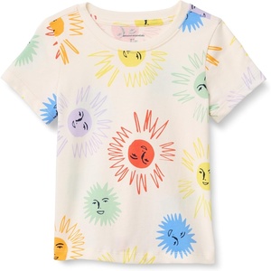 Amazon Essentials Girls and Toddlers’ Short Sleeve T-Shirt(Ivory Suns)