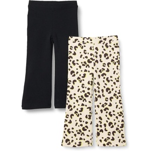 Amazon Essentials Girls and Toddlers’ Slim-Fit Cotton Knit Flare Leggings, Pull On, Pack of 2(Black/Ivory Leopard)