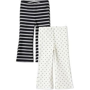 Amazon Essentials Girls and Toddlers’ Slim-Fit Cotton Knit Flare Leggings, Pull On, Pack of 2(Dots/Uneven Stripe)