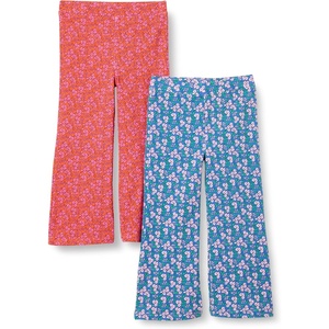 Amazon Essentials Girls and Toddlers’ Slim-Fit Cotton Knit Flare Leggings, Pull On, Pack of 2(Hot Pink Posey Floral/Blue Posey Floral)