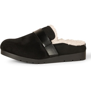 Amazon Essentials Women’s Backless Shearling Memory Foam Mule Slides, Non-Slip(Black Microsuede)