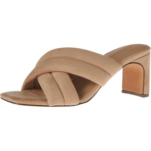 Amazon Essentials Women’s Crossover Block Heeled Sandal with Padded Straps and Memory Foam Insole(Beige Faux Microsuede)