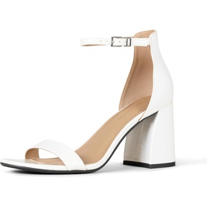 Amazon Essentials Women’s High Heel Nola Block Heels Sandals with Ankle Strap(White Patent)
