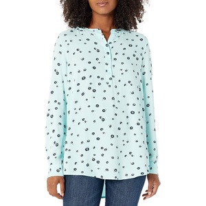 Amazon Essentials Women’s Long-Sleeve Relaxed Fit Popover Blouse, Collared Business Casual Work Shirt(Aqua Poppy)
