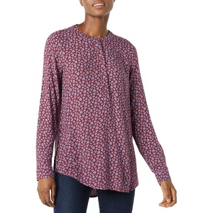 Amazon Essentials Women’s Long-Sleeve Relaxed Fit Popover Blouse, Collared Business Casual Work Shirt(Burgundy Blue Daisies)