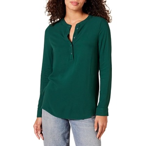 Amazon Essentials Women’s Long-Sleeve Relaxed Fit Popover Blouse, Collared Business Casual Work Shirt(Dark Green)