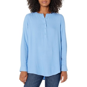Amazon Essentials Women’s Long-Sleeve Relaxed Fit Popover Blouse, Collared Business Casual Work Shirt(French Blue)