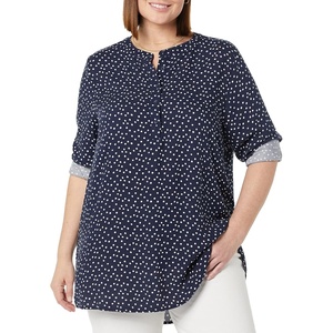 Amazon Essentials Women’s Long-Sleeve Relaxed Fit Popover Blouse, Collared Business Casual Work Shirt(Navy Blue Dot Print)