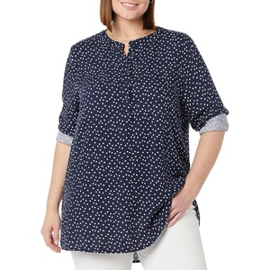Amazon Essentials Women’s Long-Sleeve Relaxed Fit Popover Blouse, Collared Business Casual Work Shirt(Navy Dots)
