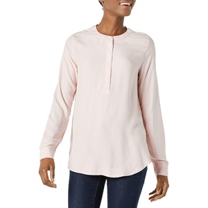 Amazon Essentials Women’s Long-Sleeve Relaxed Fit Popover Blouse, Collared Business Casual Work Shirt(Pink White Classic Stripe)